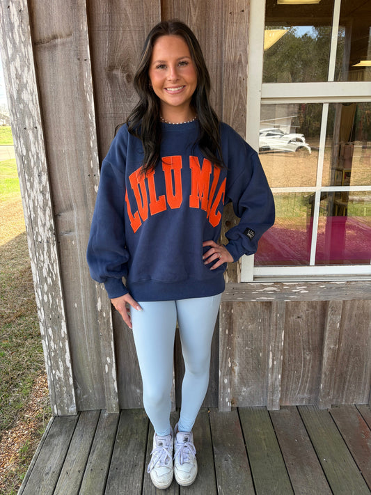 Lulu Mac Navy Orange Stitch Puff Sweater Girlie Girl Originals