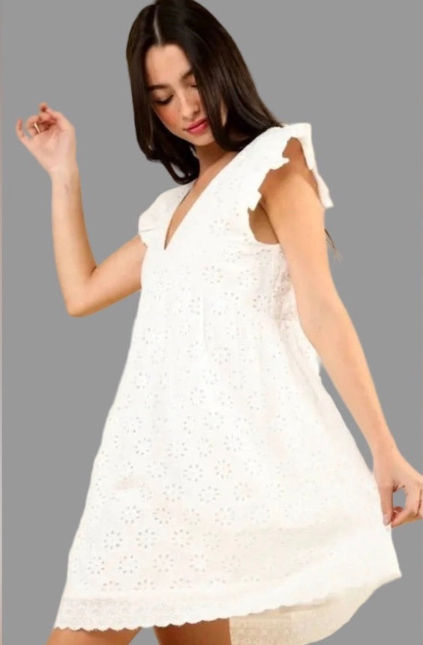 Very J Flare Eyelet Cotton Mini Dress VERY J
