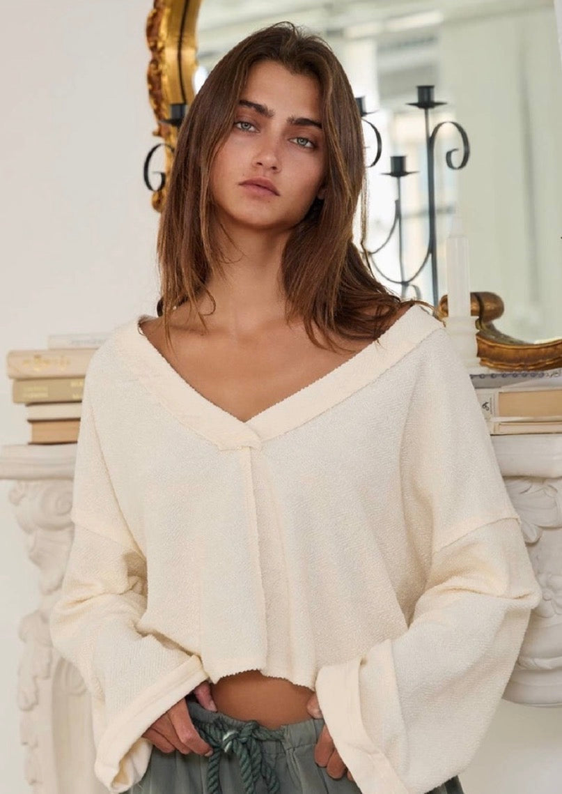 BUCKETLIST Cream Cutout Back Adjustable Tie Pullover Crop Top BUCKETLIST