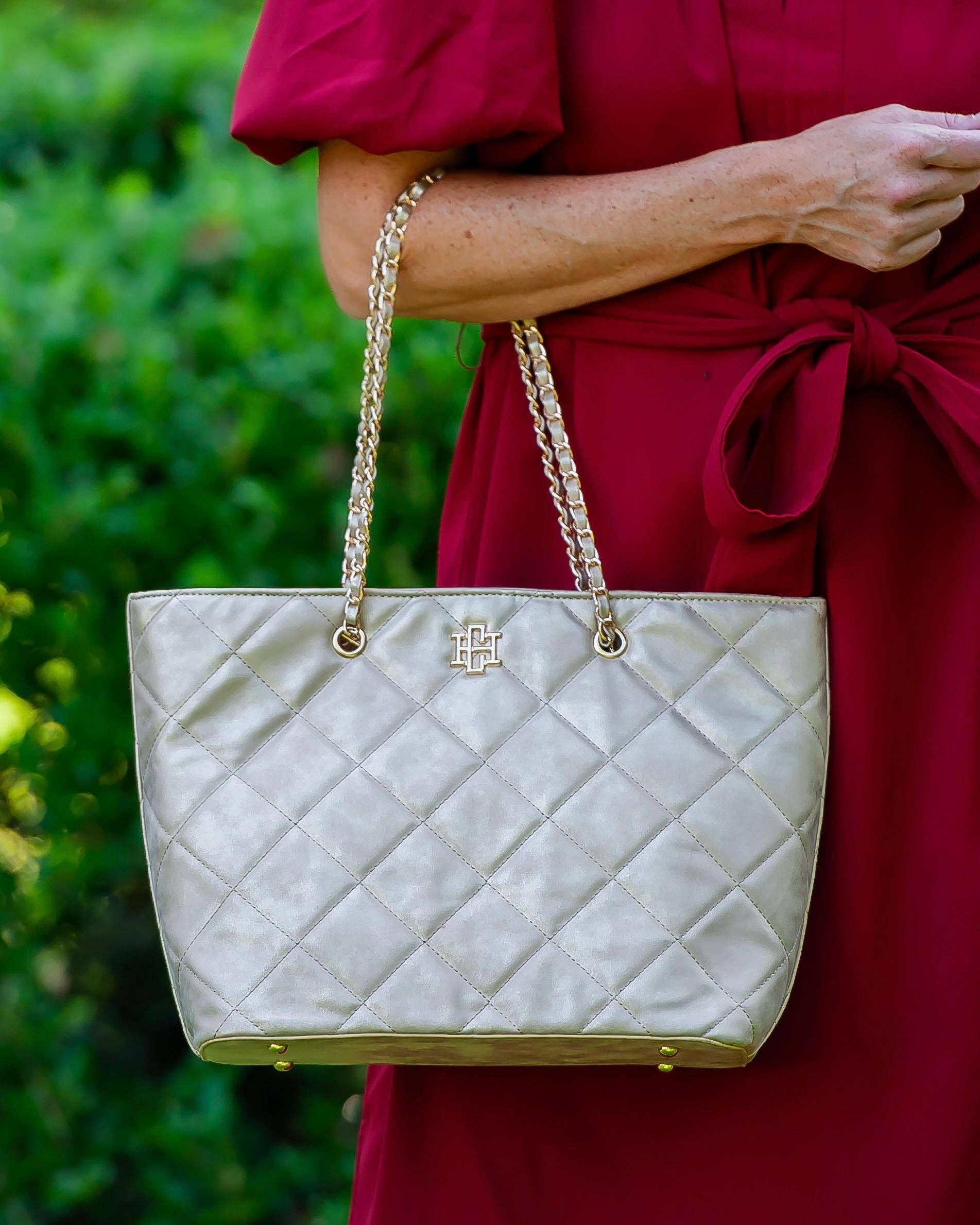 Caroline Hill Gold Shimmer LD Quentin Quilted Tote Caroline Hill