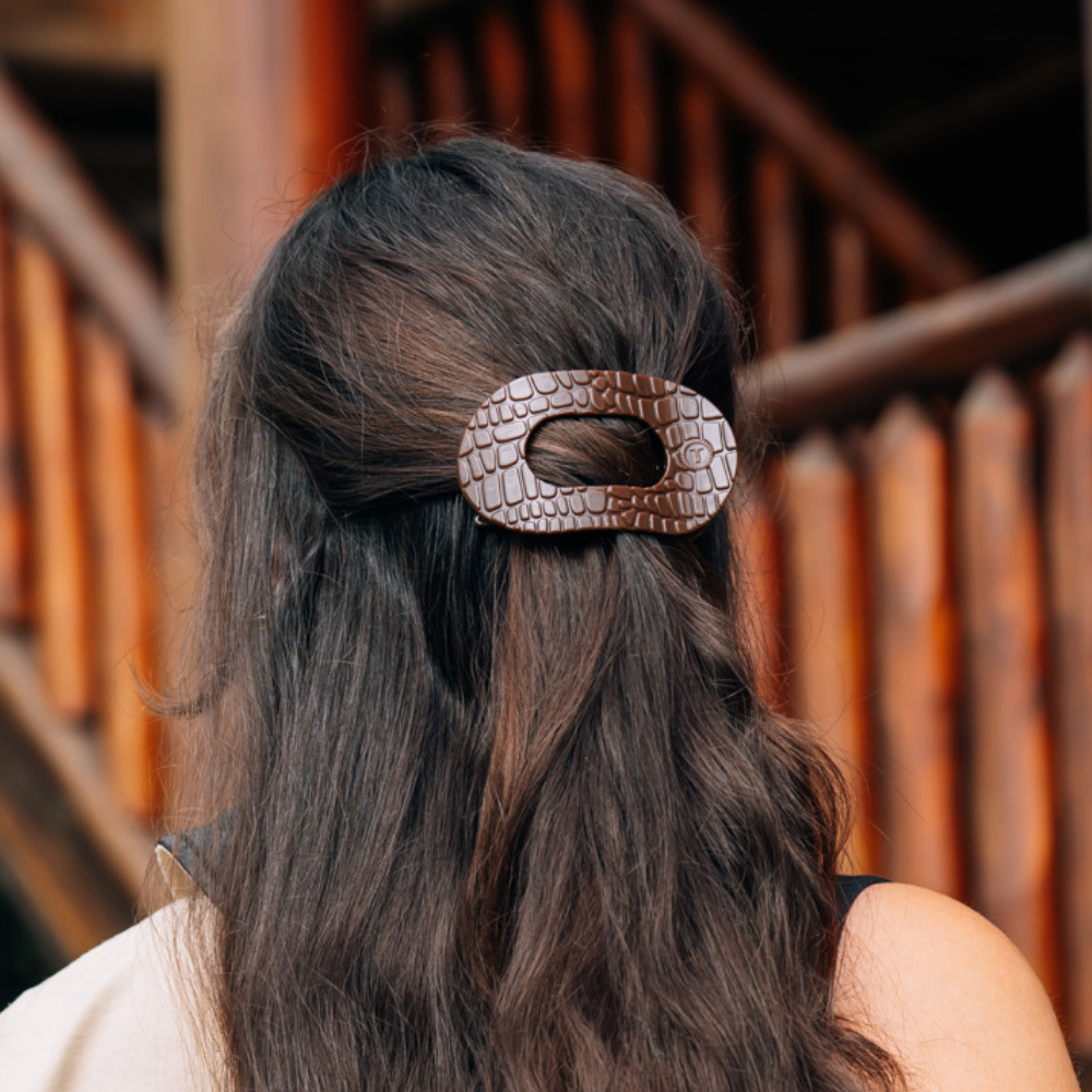 TELETIES - Brown Crocodile Medium Flat Round Hair Clip TELETIES