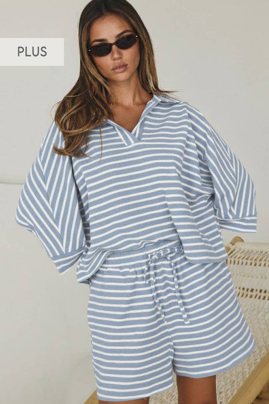 Oddi - Plus Two-piece Set: Dusty Blue Stripe / Plus Size / 1XL Oddi