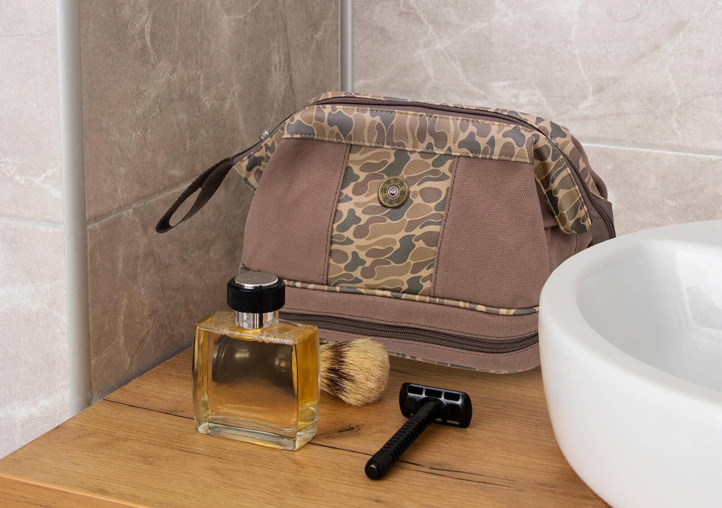 Zep-Pro - Shot Shell Brown Waxed Canvas Old School Camo Men's Toiletry Dopp Bag.: Brown/Tan Zep-Pro