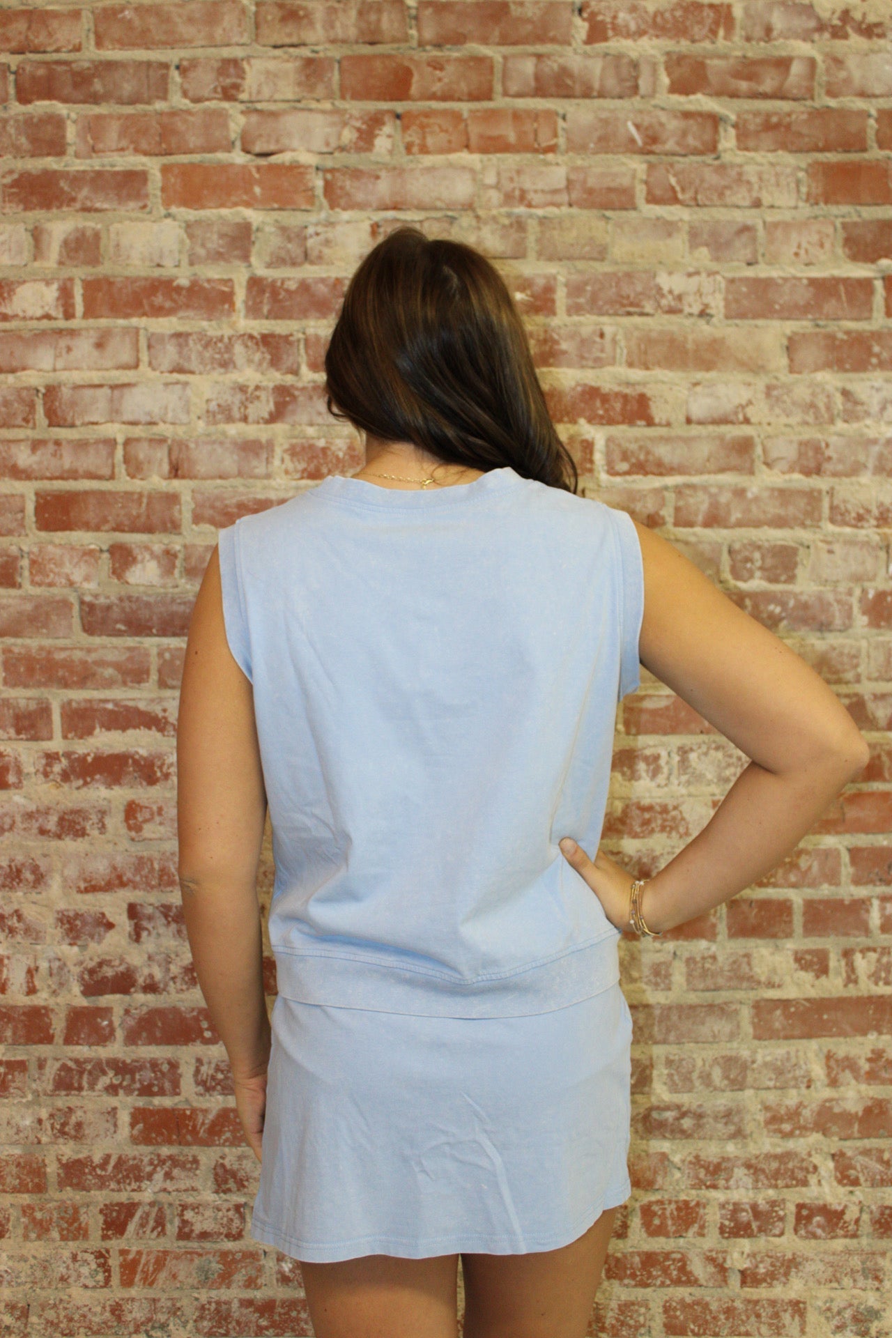 LA Society Blue Mineral-Wash Tank Top and Lined Split Skirt Set LA Society