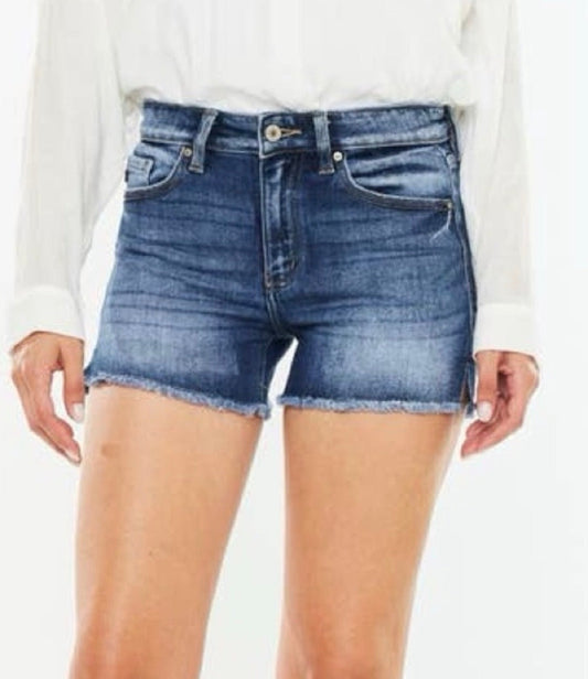 Kan Can DARK HIGH RISE FRAYED HEM DENIM SHORTS Kan Can USA