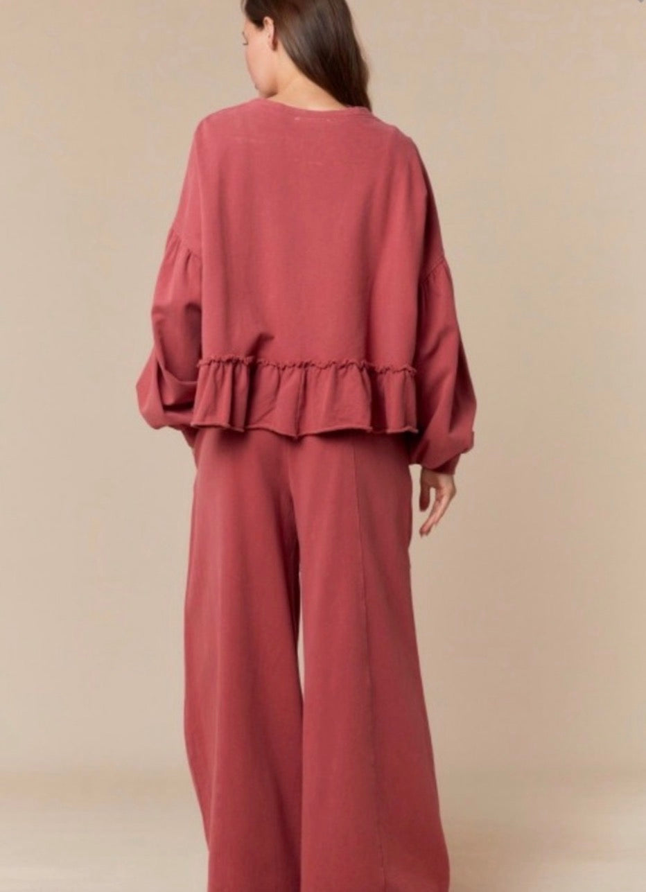 Peach Love California Washed French Terry Wide Fit Track Pants Peach Love California