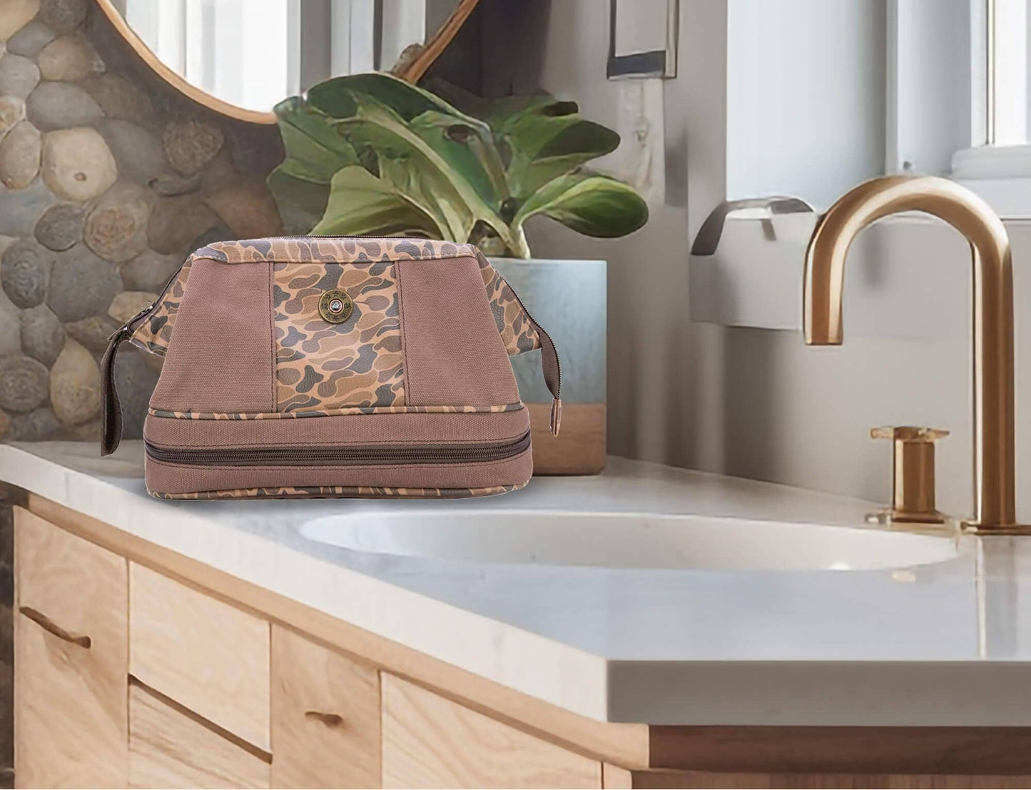 Zep-Pro - Shot Shell Brown Waxed Canvas Old School Camo Men's Toiletry Dopp Bag.: Brown/Tan Zep-Pro