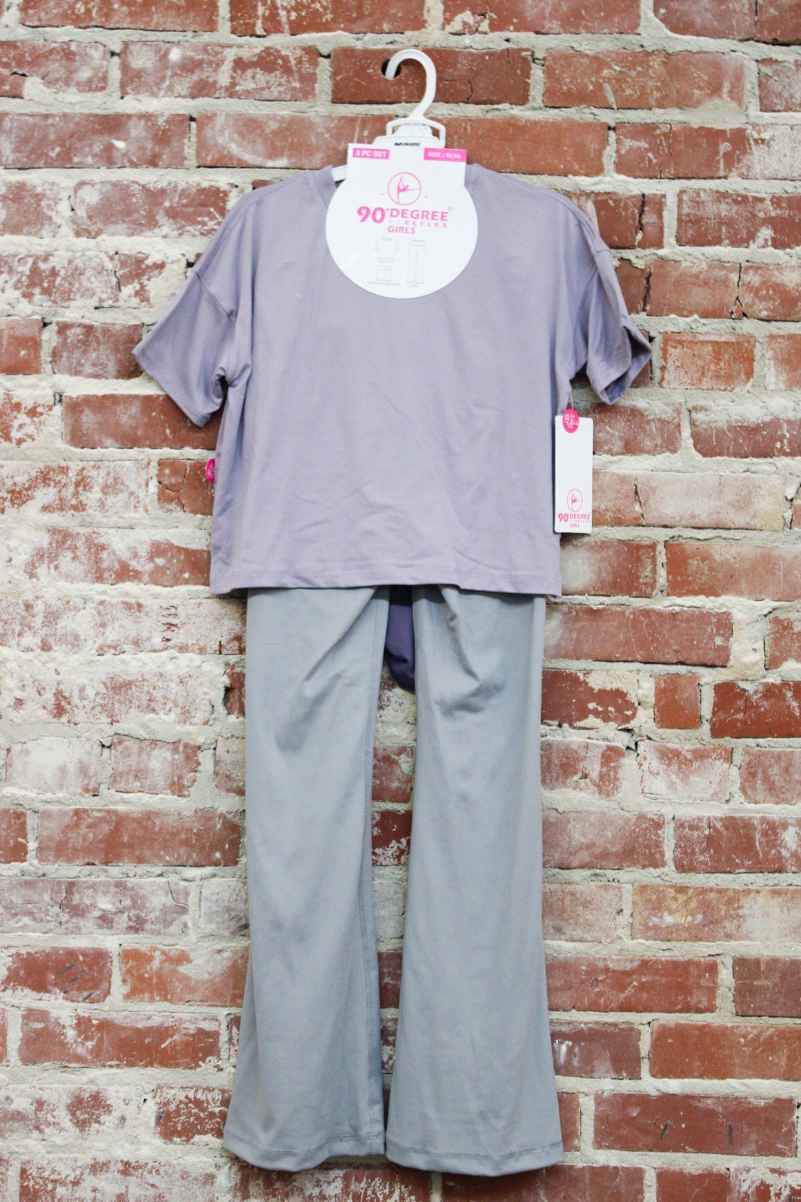 Girls Super Soft 3 PieceTee, Shorts, and Flare Pants Set 90 Degree by Reflex & Yogalicious
