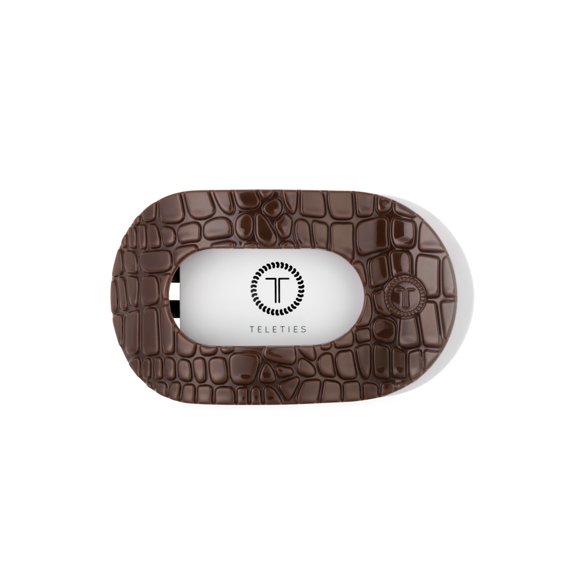 TELETIES - Brown Crocodile Medium Flat Round Hair Clip TELETIES
