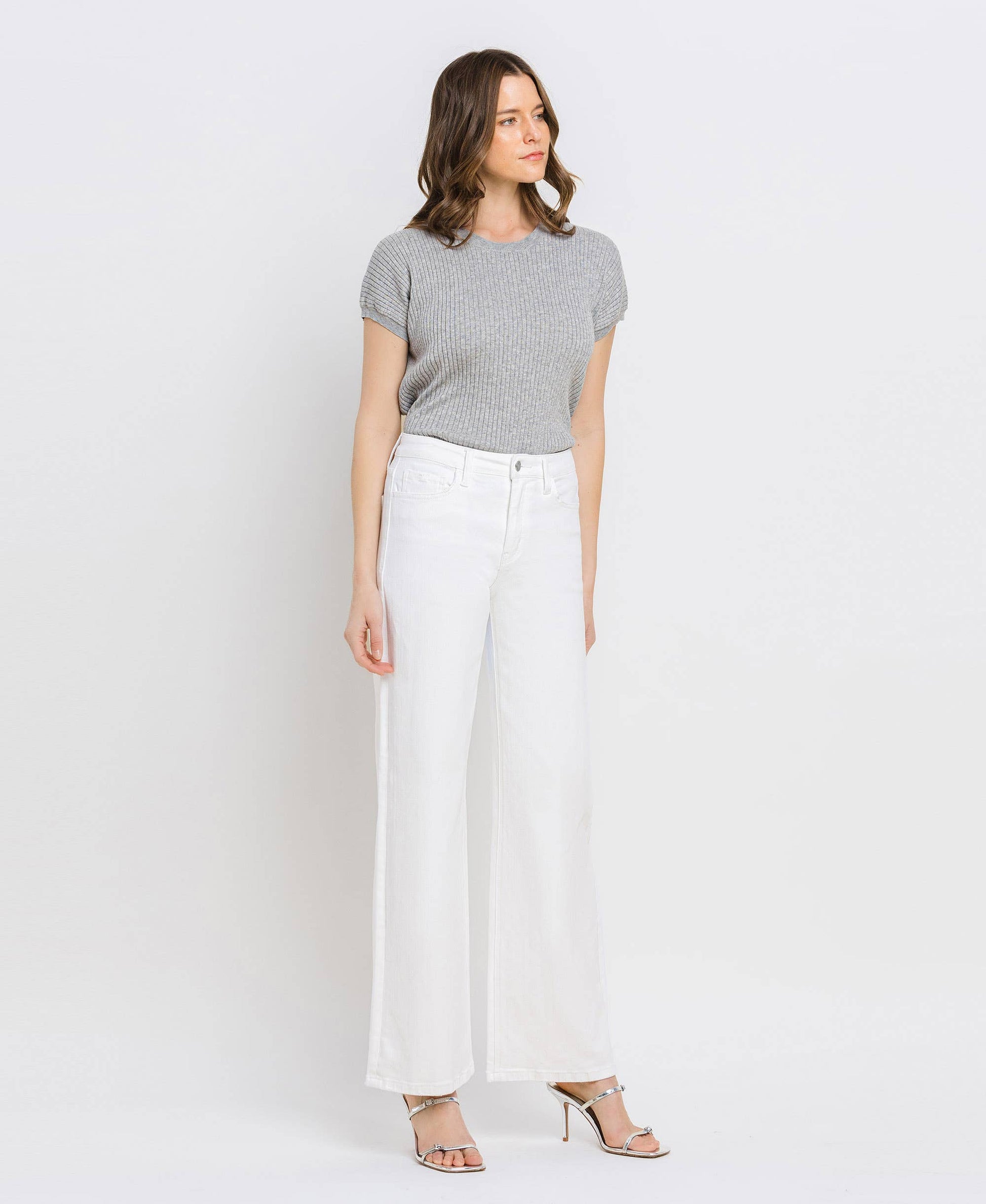 VERVET by FLYING MONKEY - HIGH RISE WIDE LEG JEANS T6393WH: OPTIC WHITE / 29 VERVET by FLYING MONKEY