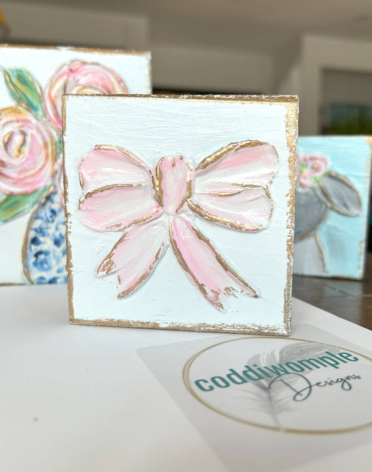 Coddiwomple - Pink bow mini block  |  floral Easter Spring baby nursery Coddiwomple