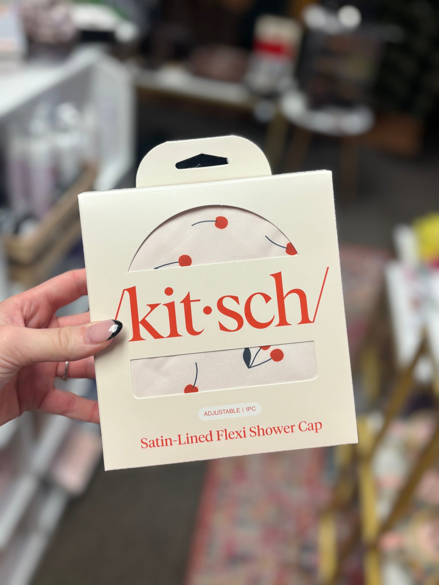 Cherry Print Satin-Lined Flexi Shower Cap KITSCH