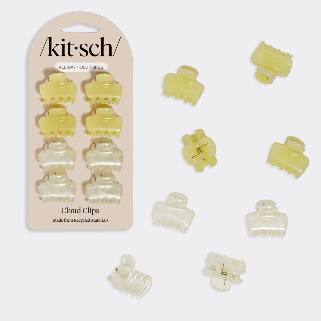 KITSCH - Mini Jelly Cloud Clips 8pc Set - Pearlized Cream & Butter Yellow KITSCH