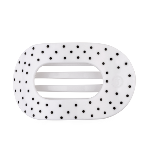 TELETIES - White Polka Dot Party Large Flat Round Hair Clip TELETIES