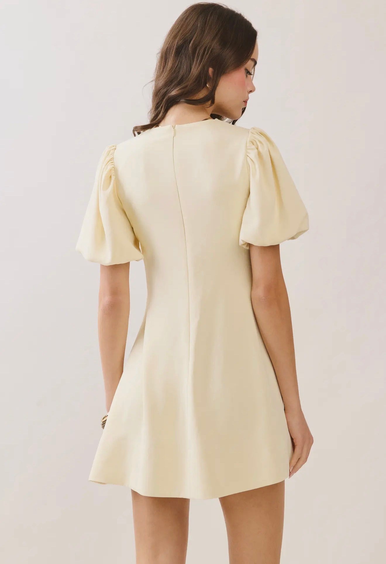 TCEC Yellow Pleated Detail Hidden Back Zipper A Line Dress TCEC