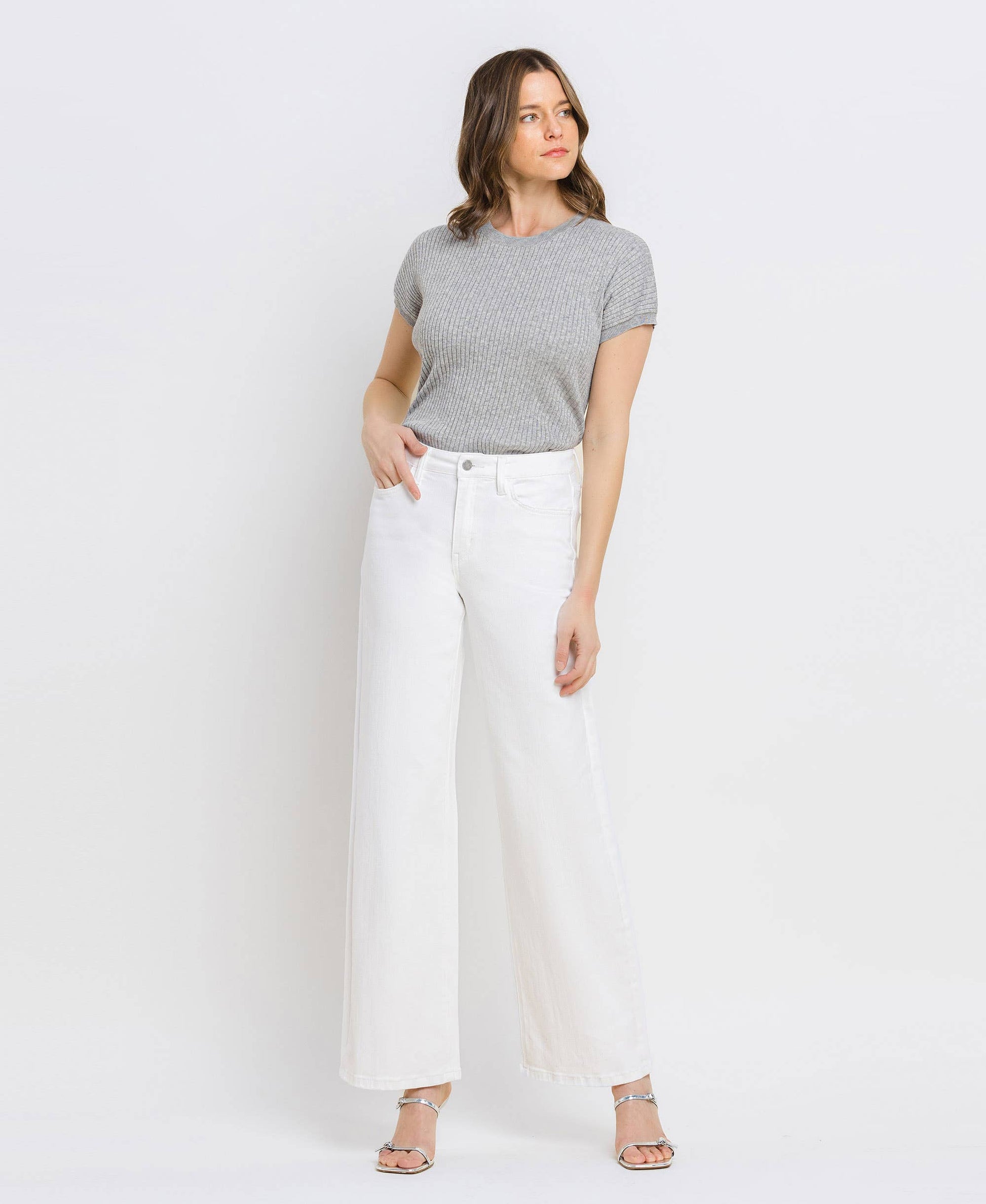 VERVET by FLYING MONKEY - HIGH RISE WIDE LEG JEANS T6393WH: OPTIC WHITE / 29 VERVET by FLYING MONKEY