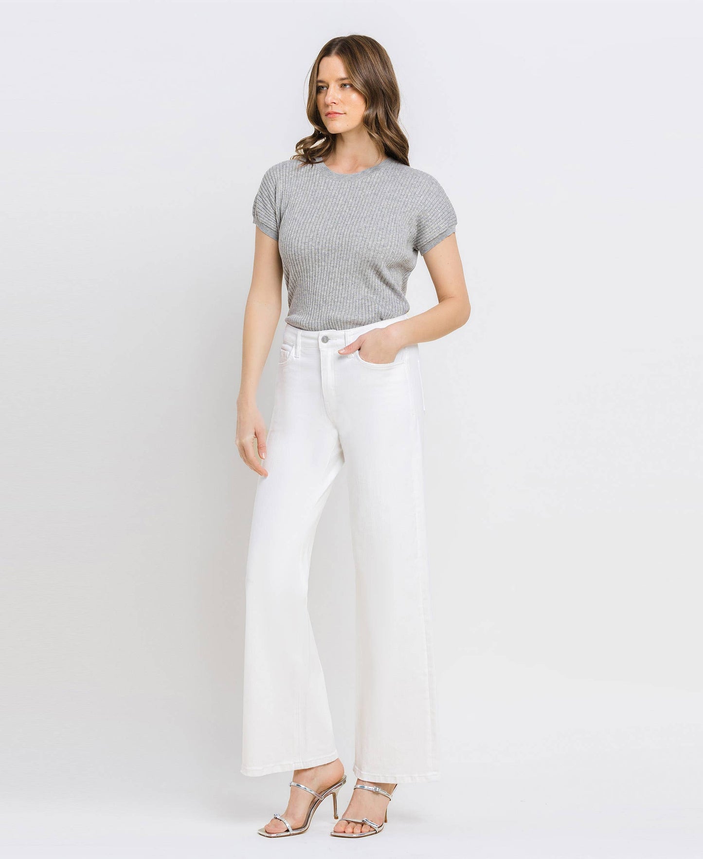 VERVET by FLYING MONKEY - HIGH RISE WIDE LEG JEANS T6393WH: OPTIC WHITE / 29 VERVET by FLYING MONKEY
