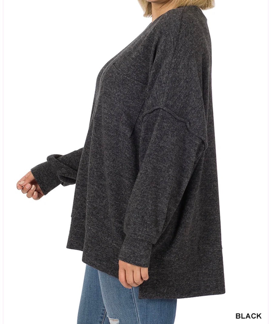 ZENANA PLUS Brushed Meglange Drop Shoulder Sweater Top zenana