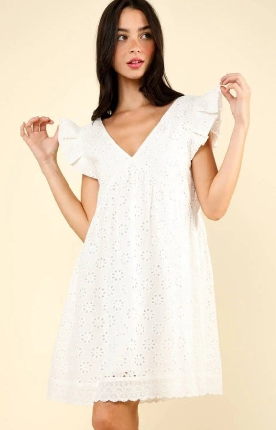 Flare Eyelet Cotton Mini Dress VERY J