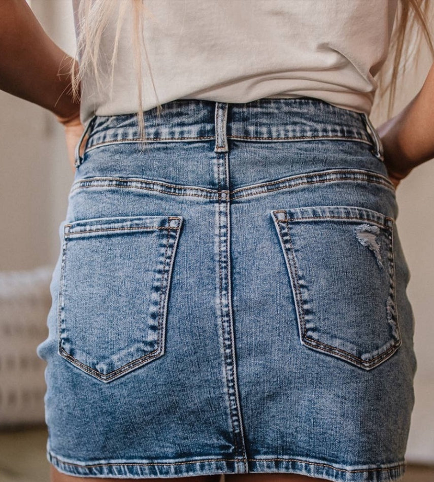 Rhinestone Distressed Denim High Waist Mini Skirt Aapparella