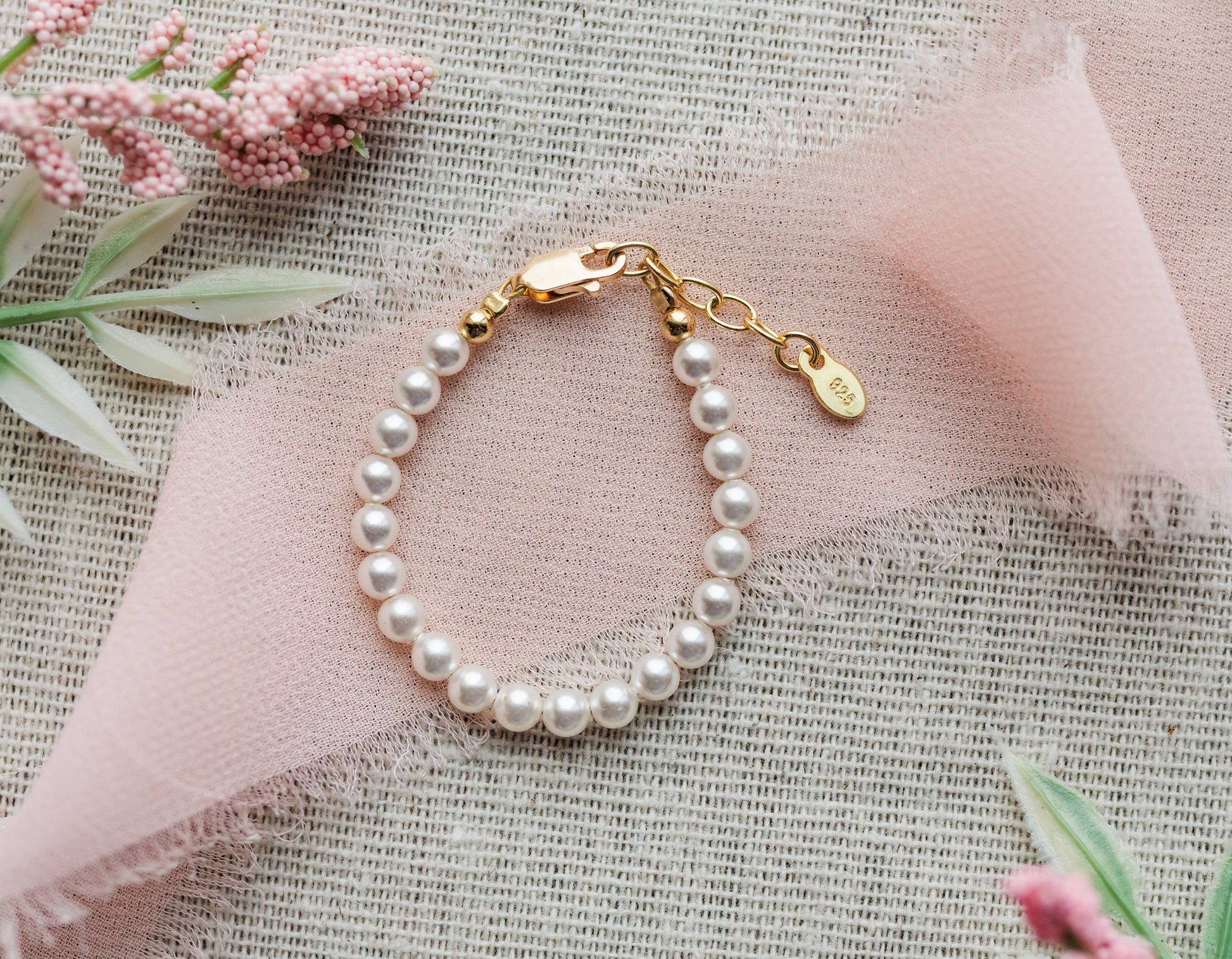 Cherished Moments - Kids 14K Gold-Plated Pearl Baby Bracelet Children's Jewelry: Small 0-12m Cherished Moments