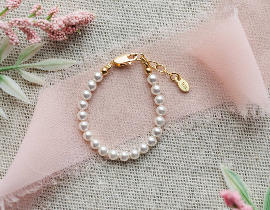 Cherished Moments - Kids 14K Gold-Plated Pearl Baby Bracelet Children's Jewelry: Medium 1-5 Years Cherished Moments