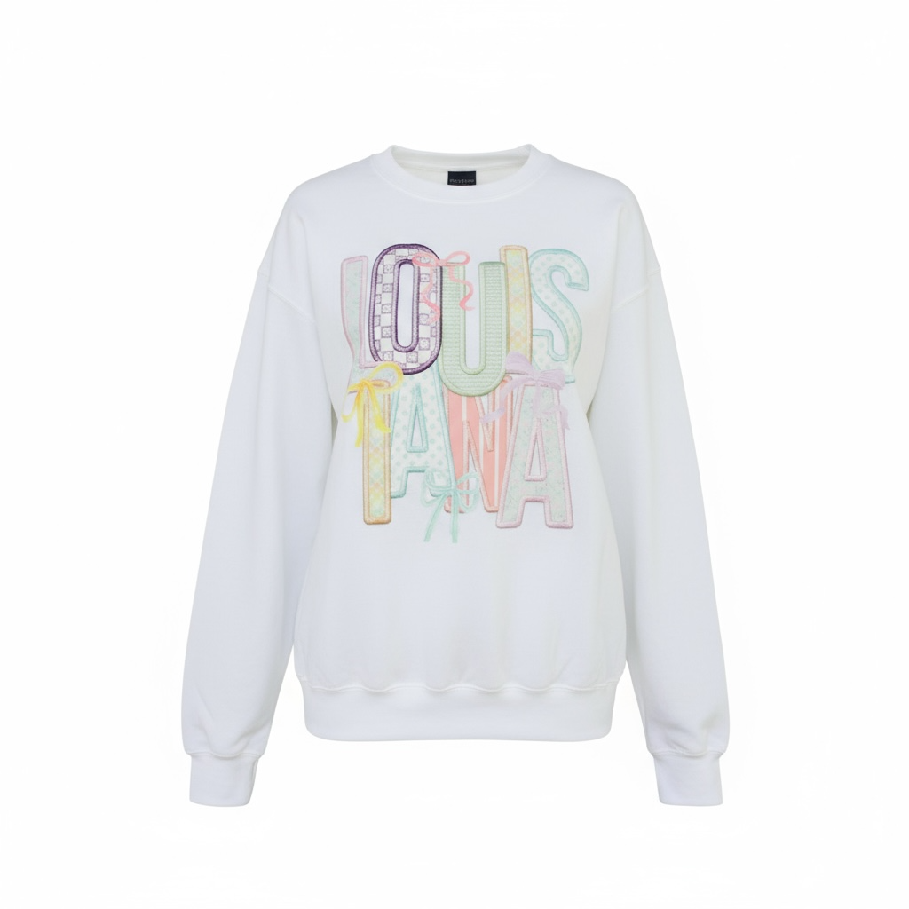 Louisiana Coquette Faux Embroidery White Sweatshirt SOUTHERN SUNDROP BOUTIQUE