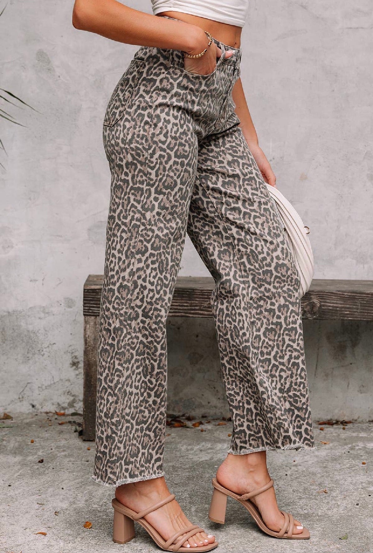 Leopard Frayed Edge Wide Leg High Waist Jeans Babs + Birdie