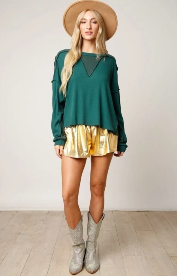 Glamorous Gameday Smocked Metallic Shorts peach love california