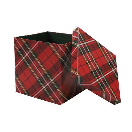 LA Ribbons Wholesale - 9"x9"x9" Collapsable Holiday Gift Box w/ Removable Lid|Plaid LA Ribbons Wholesale