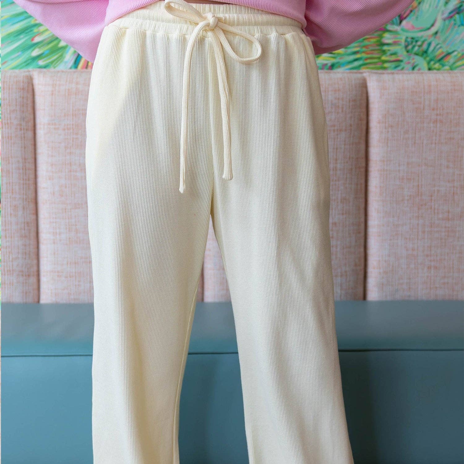 Girlie Girl Originals - LM-WAFFLE PANT-BUTTER: BUTTER / Small Girlie Girl Originals