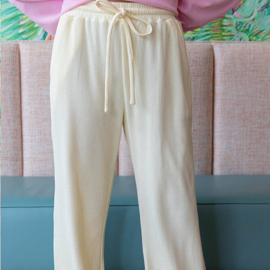 Girlie Girl Originals - LM-WAFFLE PANT-BUTTER: BUTTER / Small Girlie Girl Originals