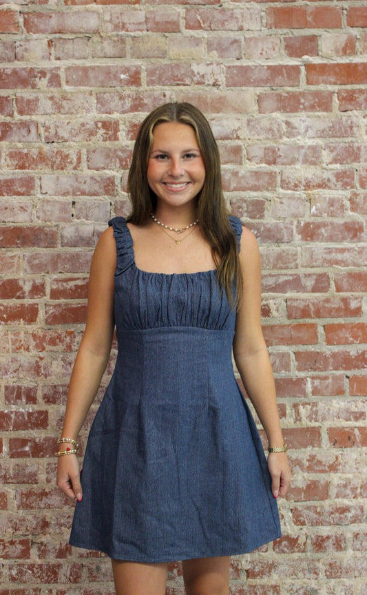 One and Only Collective Indigo Square Neck Denim Mini Dress One and Only Collective