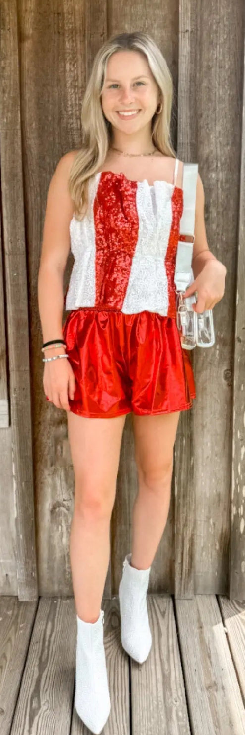 Red and White Sequin Color Block Cami peach love california