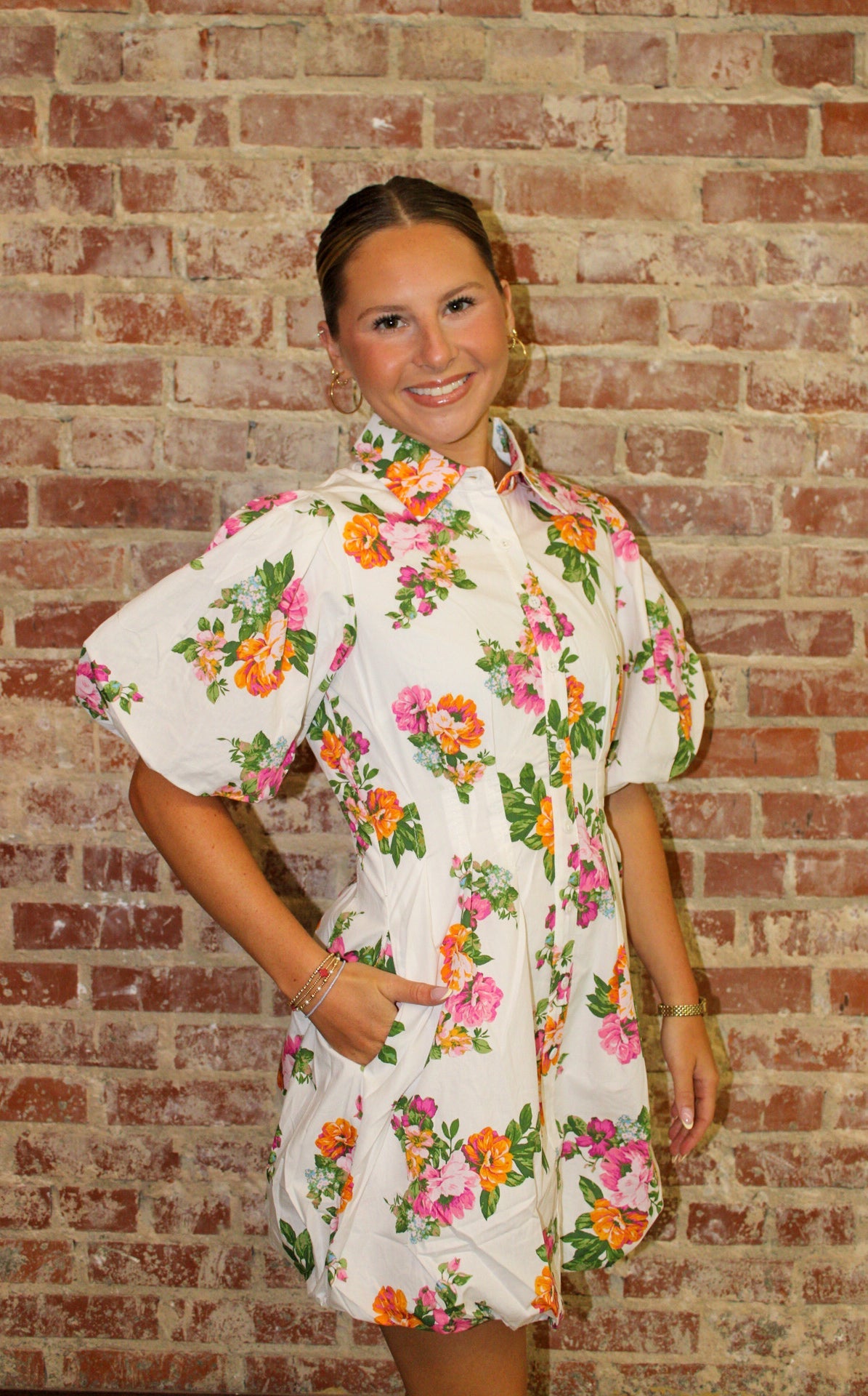Olivia White Floral Puff Sleeve Mini Dress Olivaceous