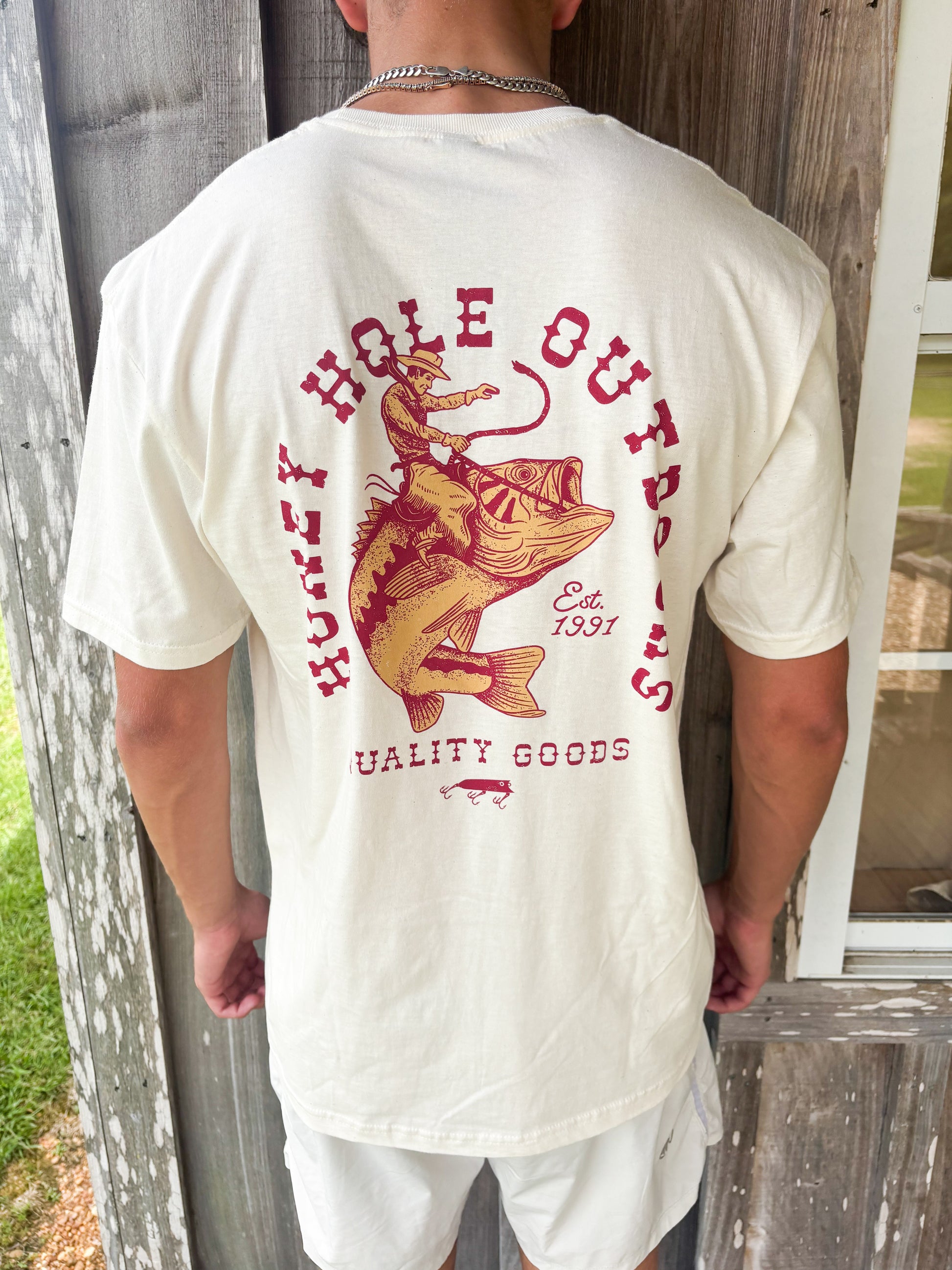 Mens Bass Cowboy Short Sleeve T-Shirt Honey Hole Outdoors
