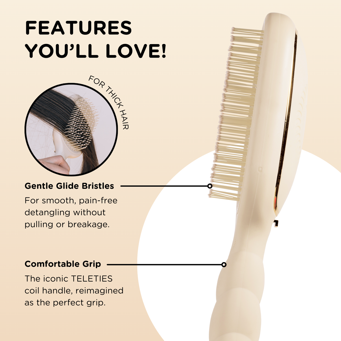 TELETIES - Detangler Hair Brush for Thick Hair - Tan TELETIES
