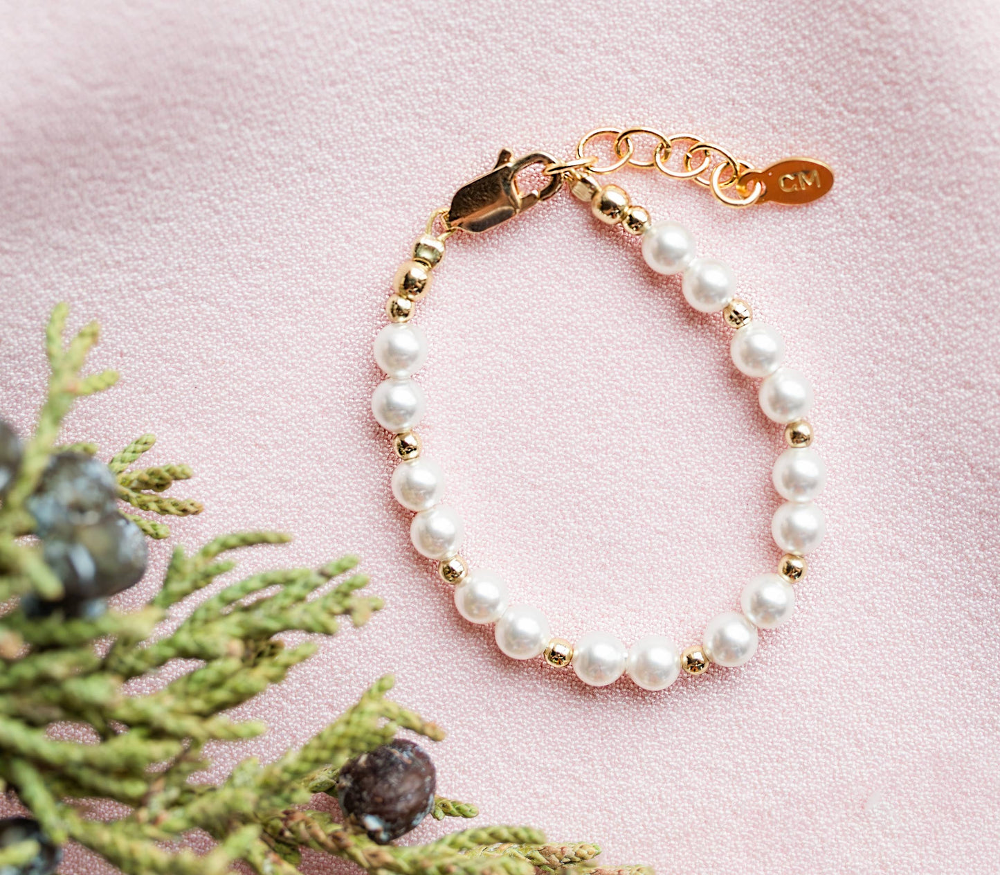 Cherished Moments - Girls 14K Gold-Plated Pearl Baby Bracelet Children's Jewelry: Small 0-12m Cherished Moments