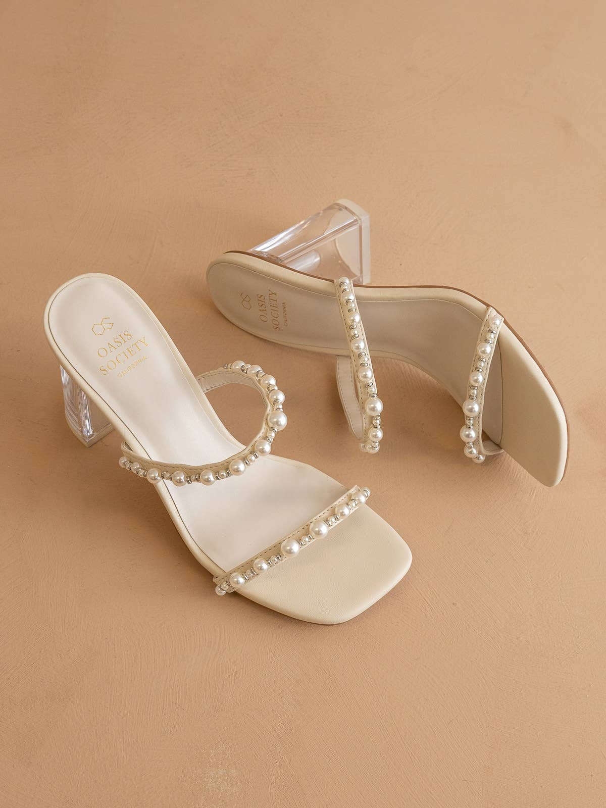 OASIS SOCIETY - The Mae Beige | Strappy Pearl Heel: Beige / 8.5 OASIS SOCIETY