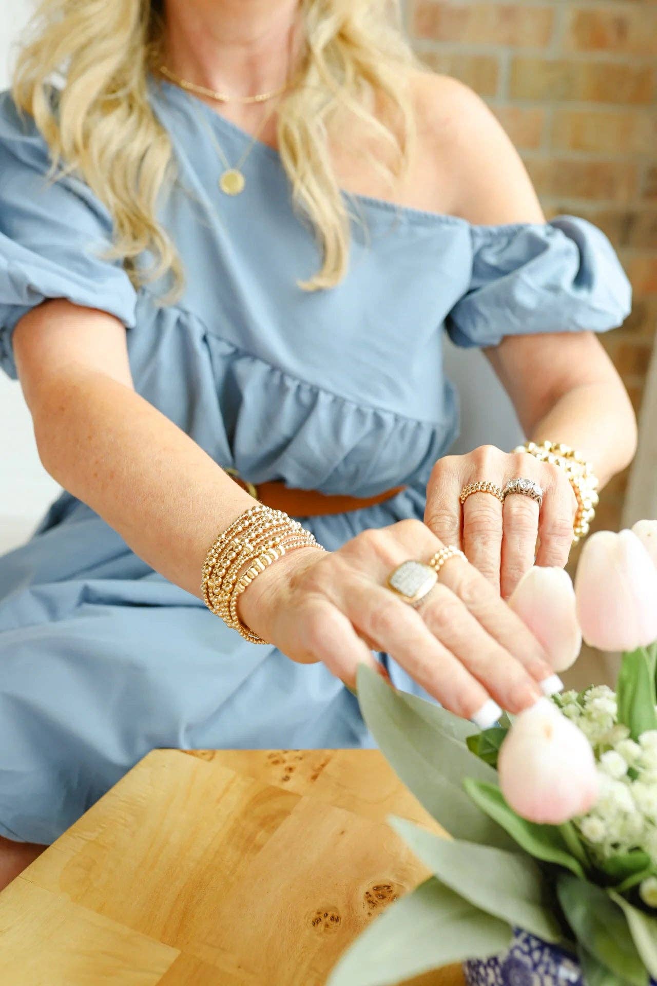 Beaded Blondes - Lucky Fluted Bracelet in Gold: Petite 6.25 inch Beaded Blondes