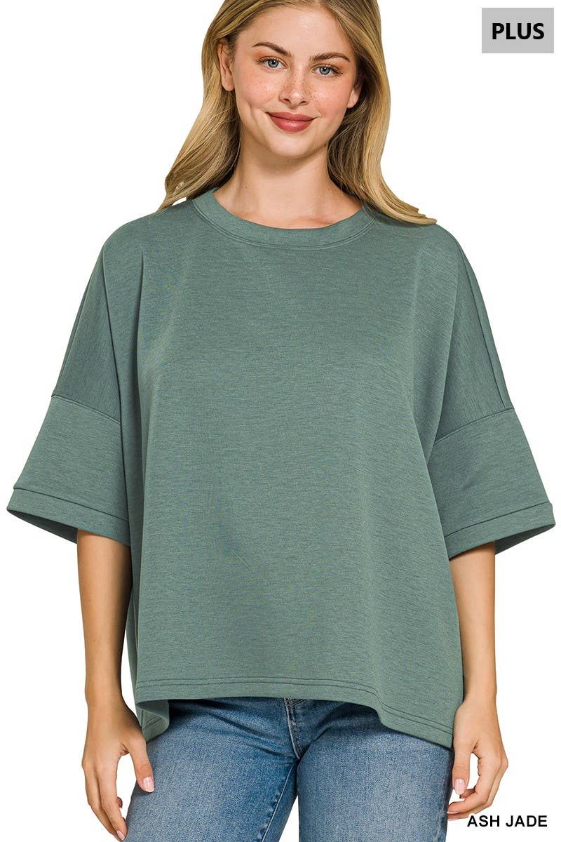 Vanilla Monkey - Plus Scuba Round Neck Top With Side Slits: ASH JADE / 3-2(1X/2X-2X/3X) Vanilla Monkey