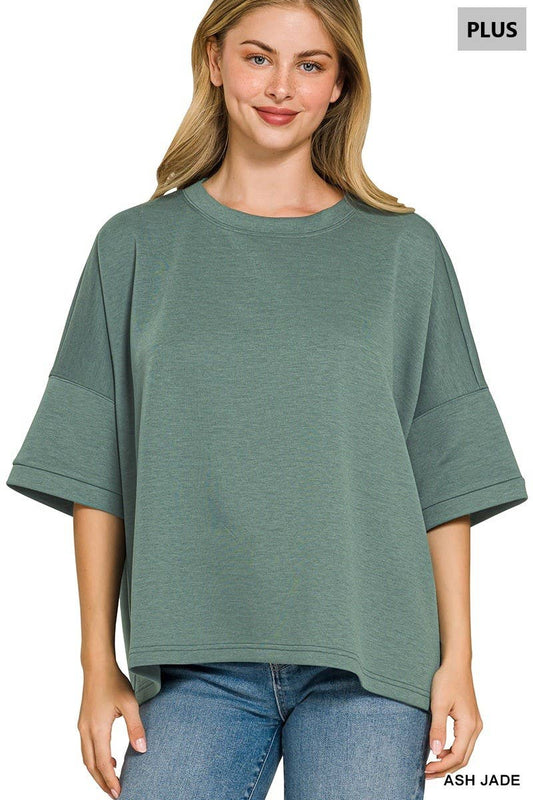 Vanilla Monkey - Plus Scuba Round Neck Top With Side Slits: ASH JADE / 3-2(1X/2X-2X/3X) Vanilla Monkey