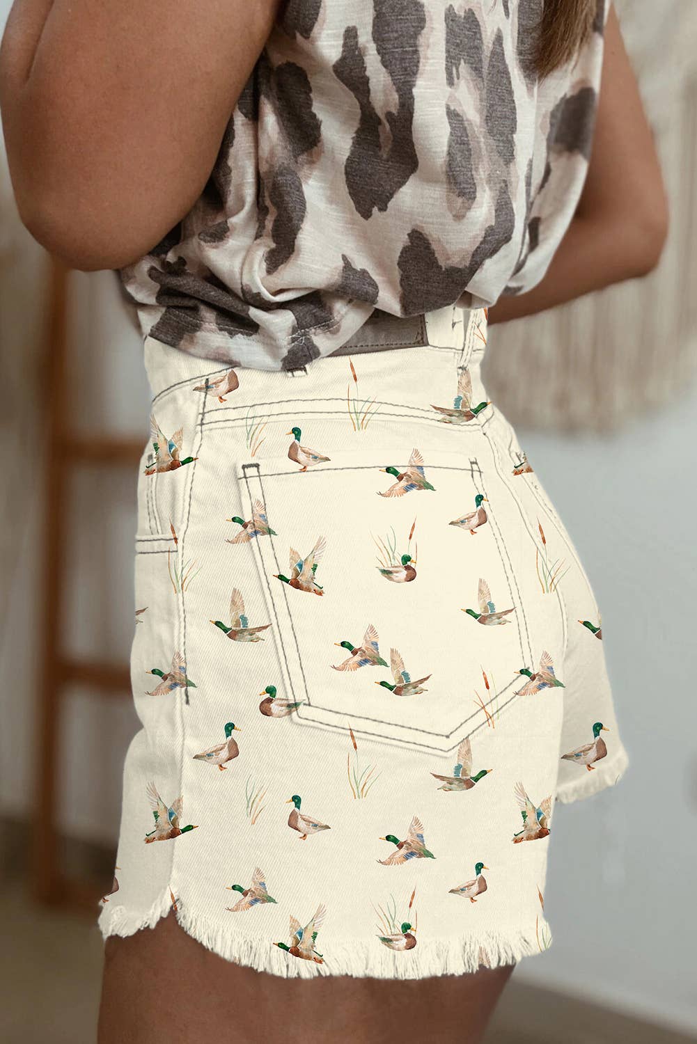 Little Daisy Closet - LDC Western Mallard Duck Pocket Denim Shorts: Beige / 10 Little Daisy Closet