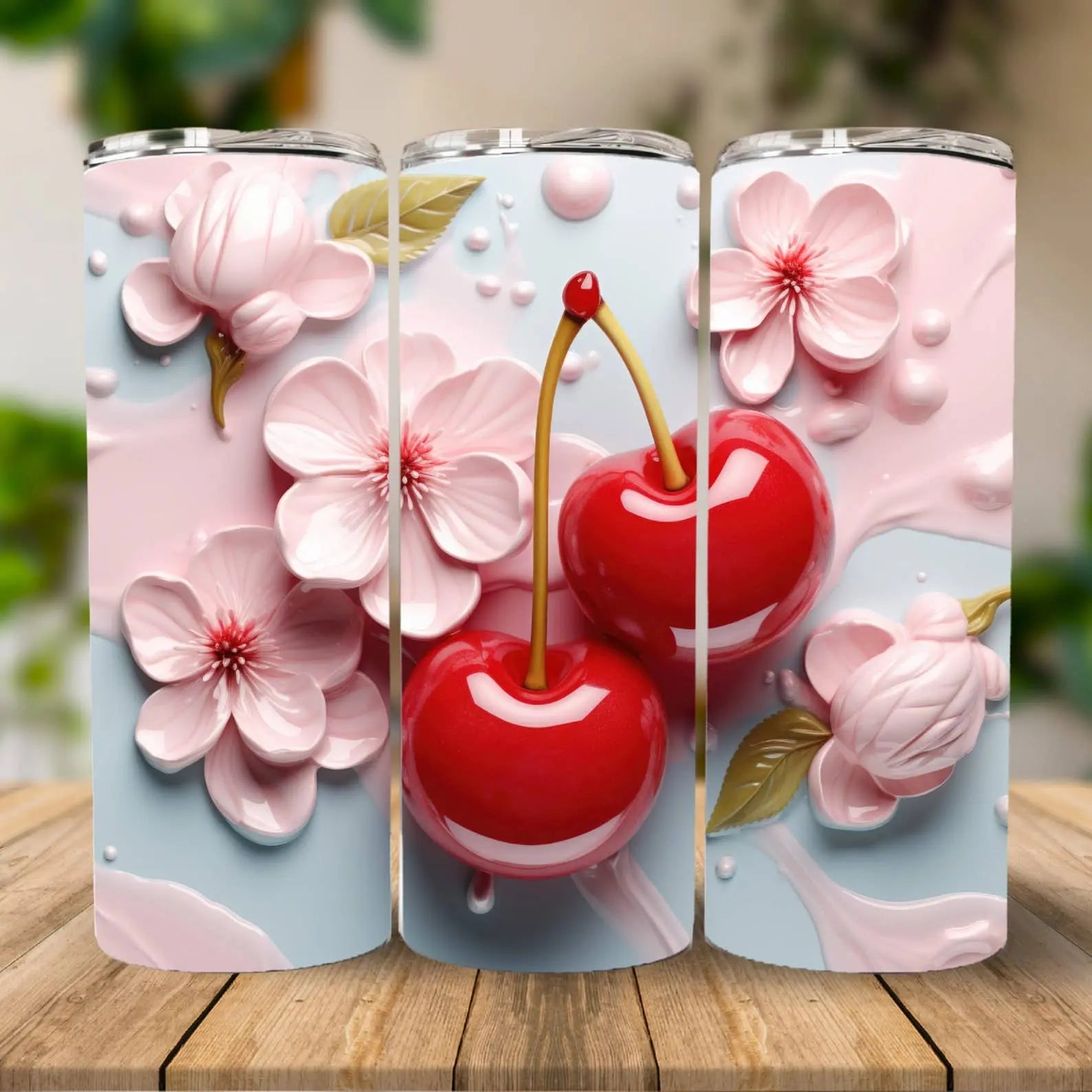 Dm Crafting - 3D Cherry Tumbler, 20oz Skinny Tumbler, Cute Flower Cup Dm Crafting