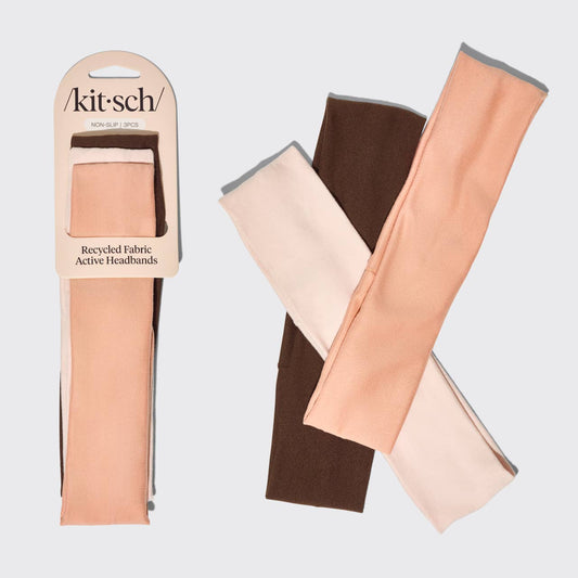 KITSCH - Recycled Fabric Active Headbands 3pc Set- Rosewood KITSCH