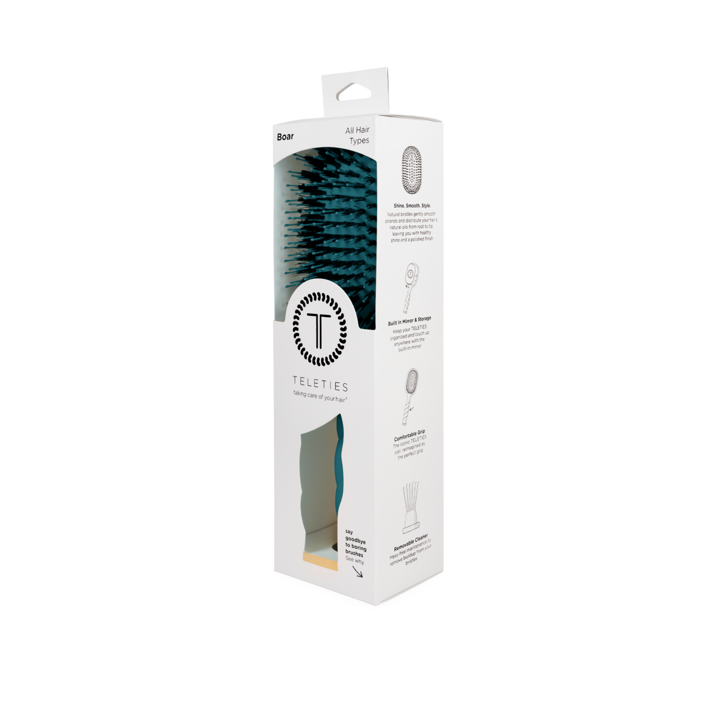 TELETIES - Boar Bristle Hair Brush - Teal With It TELETIES