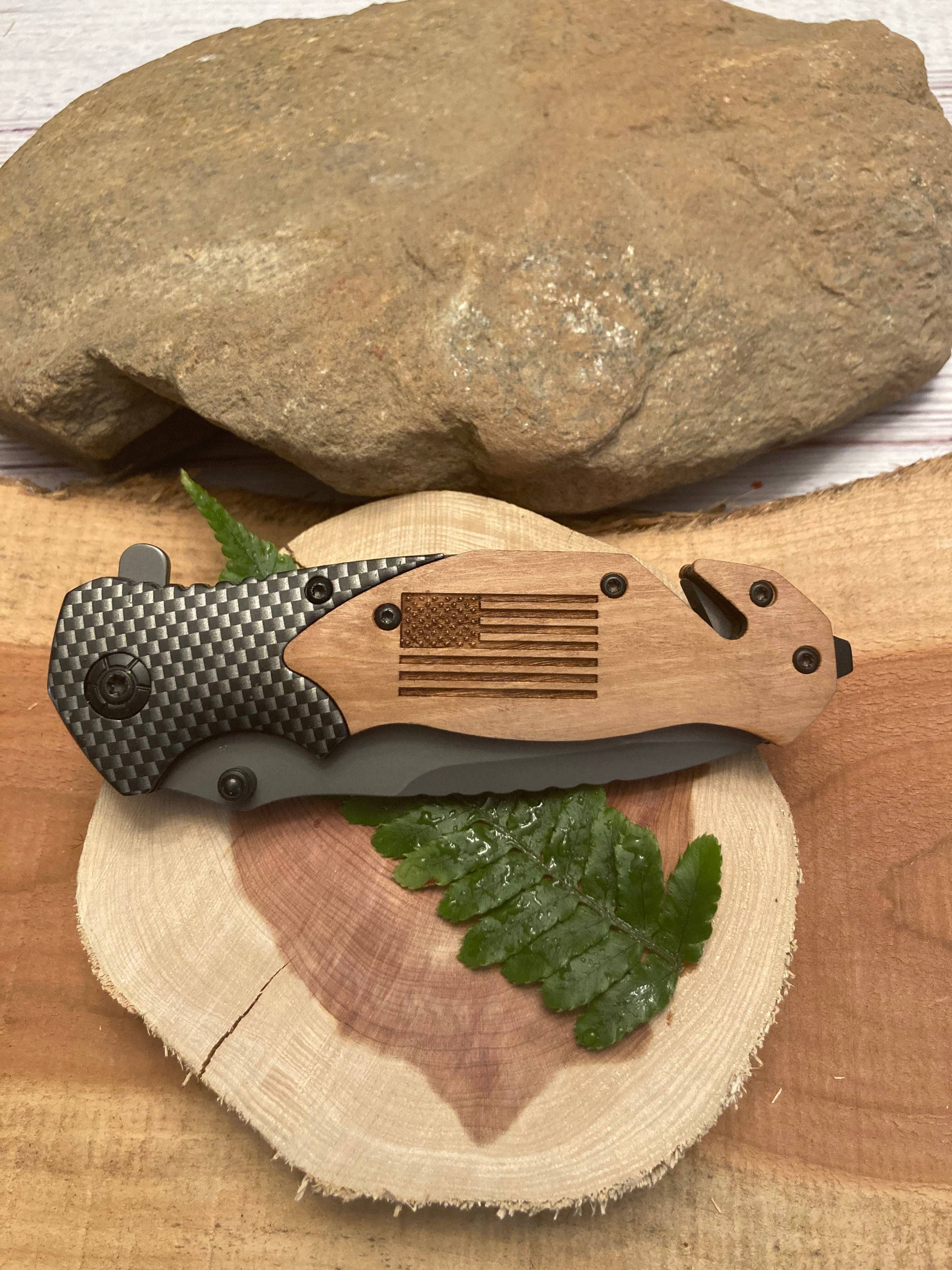 Quail Tail Laser Art - American Flag Knife Quail Tail Laser Art