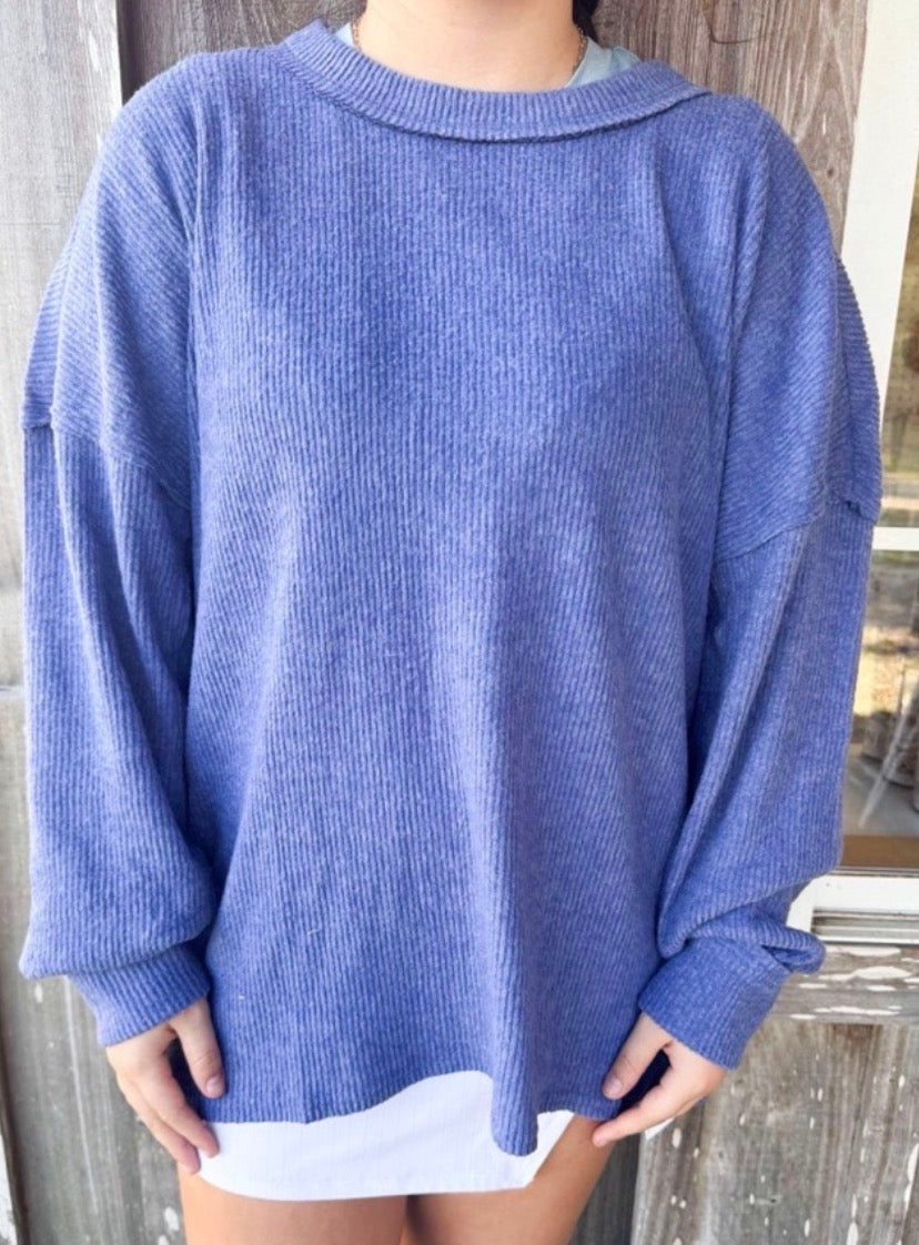 ZENANA Plus Brushed Ribbed Hacci Drop Shoulder Sweater zenana
