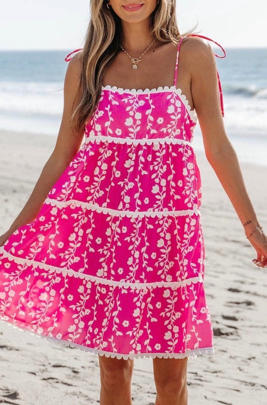 LDC Floral Print Ric Rac Patched Sleeveless Mini Dress Little Daisy Closet