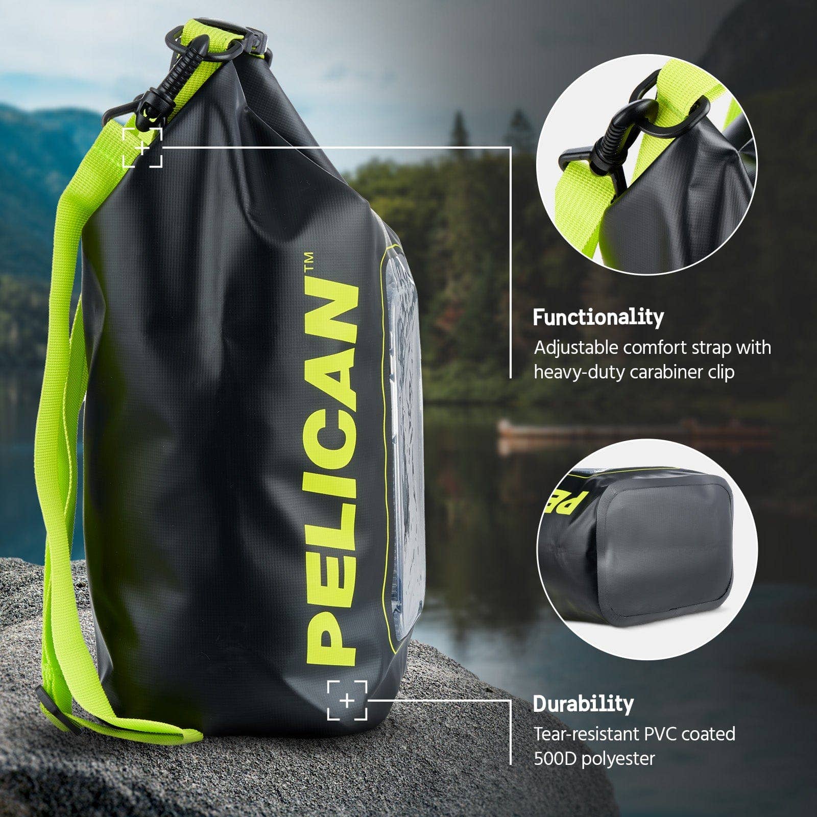 Case-Mate - Pelican Marine Waterproof 5L Dry Bag (Black/ Hi Vis Yellow) - Phone Pouch: Black/Hi Vis Yellow Case-Mate